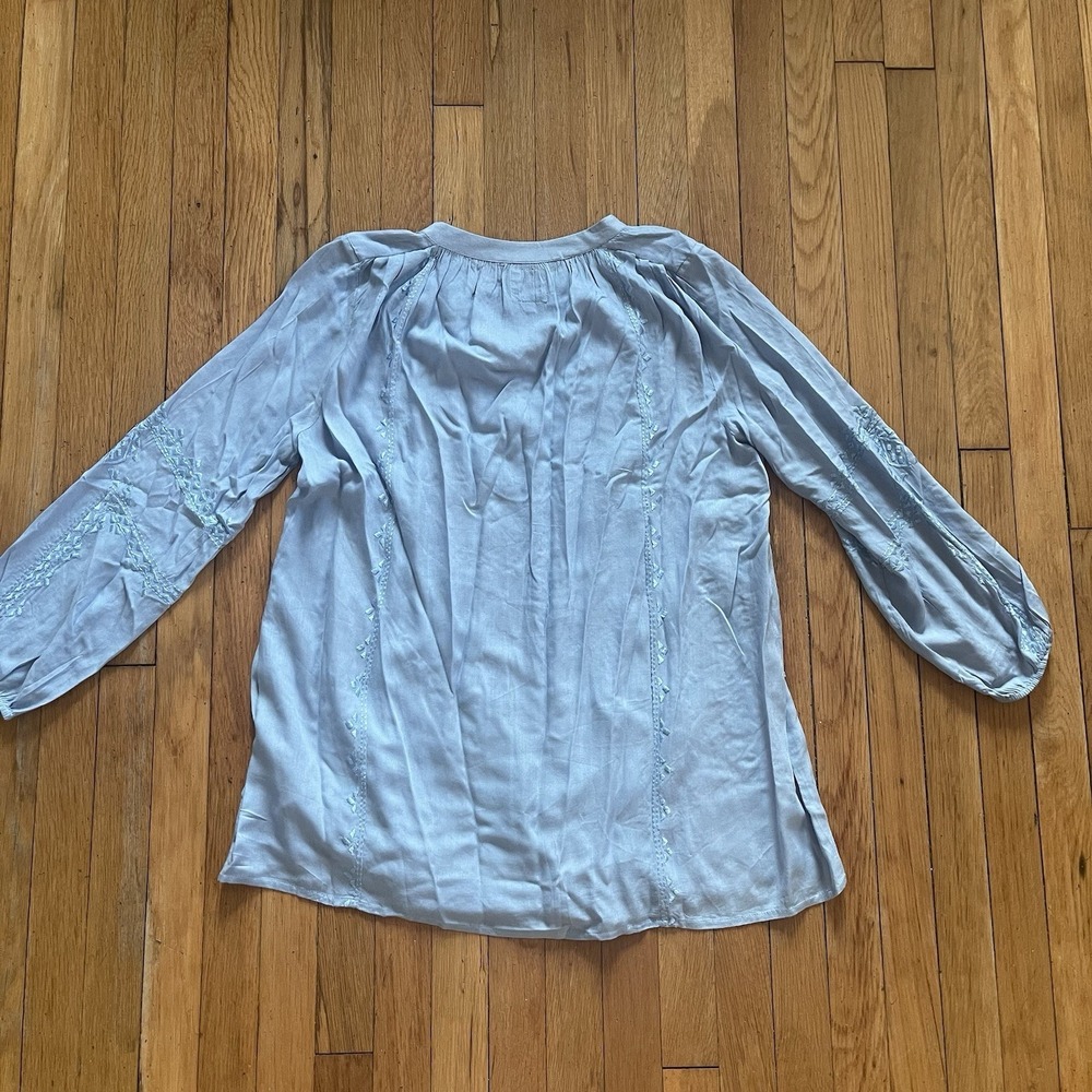 NWOT Womens Small Blue Embroidered Tunic Blouse Shirt Pullover Tassel Boho Flowy - Picture 11 of 14